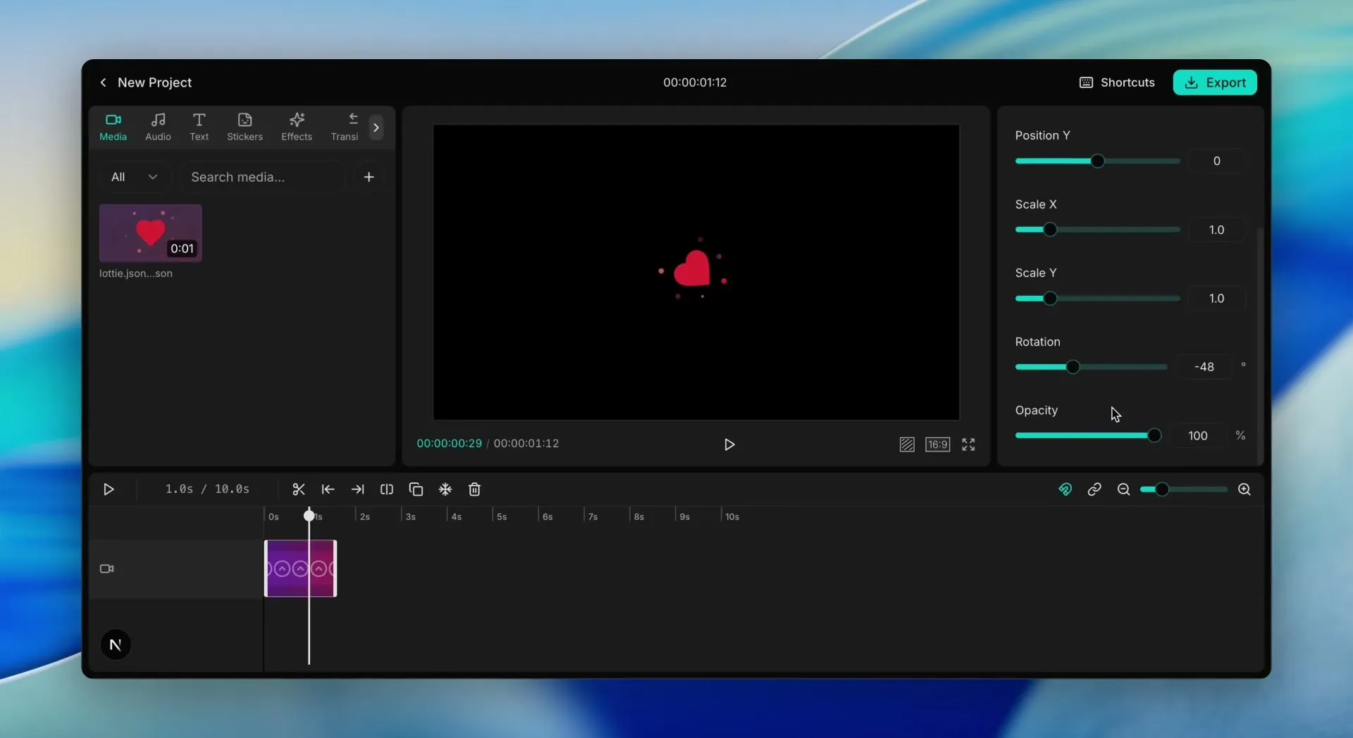 OpenCut Lottie Animation Support